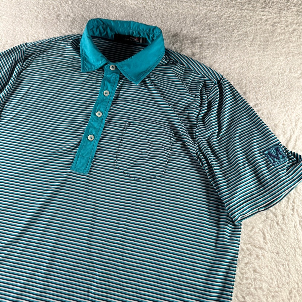 RLX Ralph Lauren Polo Shirt‎ Mens L Performance Golf Striped Short Sleeve Blue